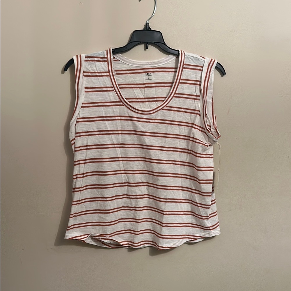 a.n.a. Striped Sleeveless Top - White and brick red